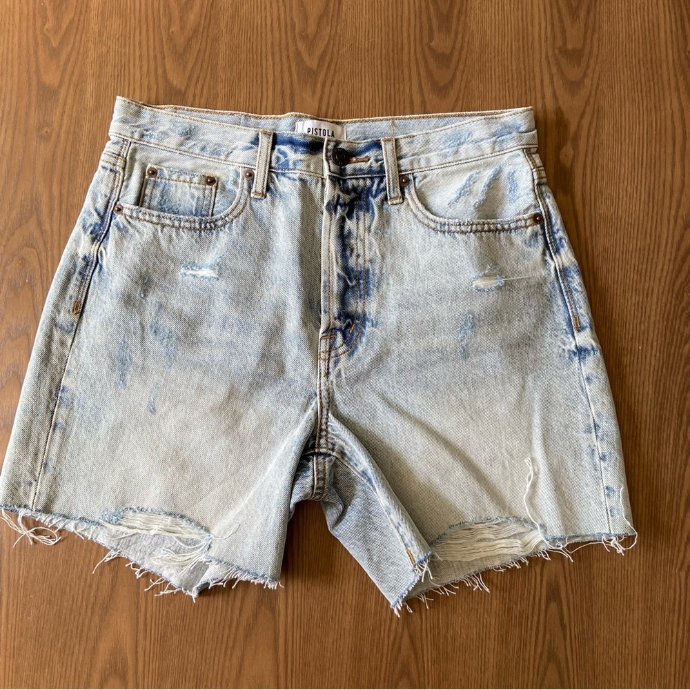 Pistola Light Blue Distressed Jean Shorts